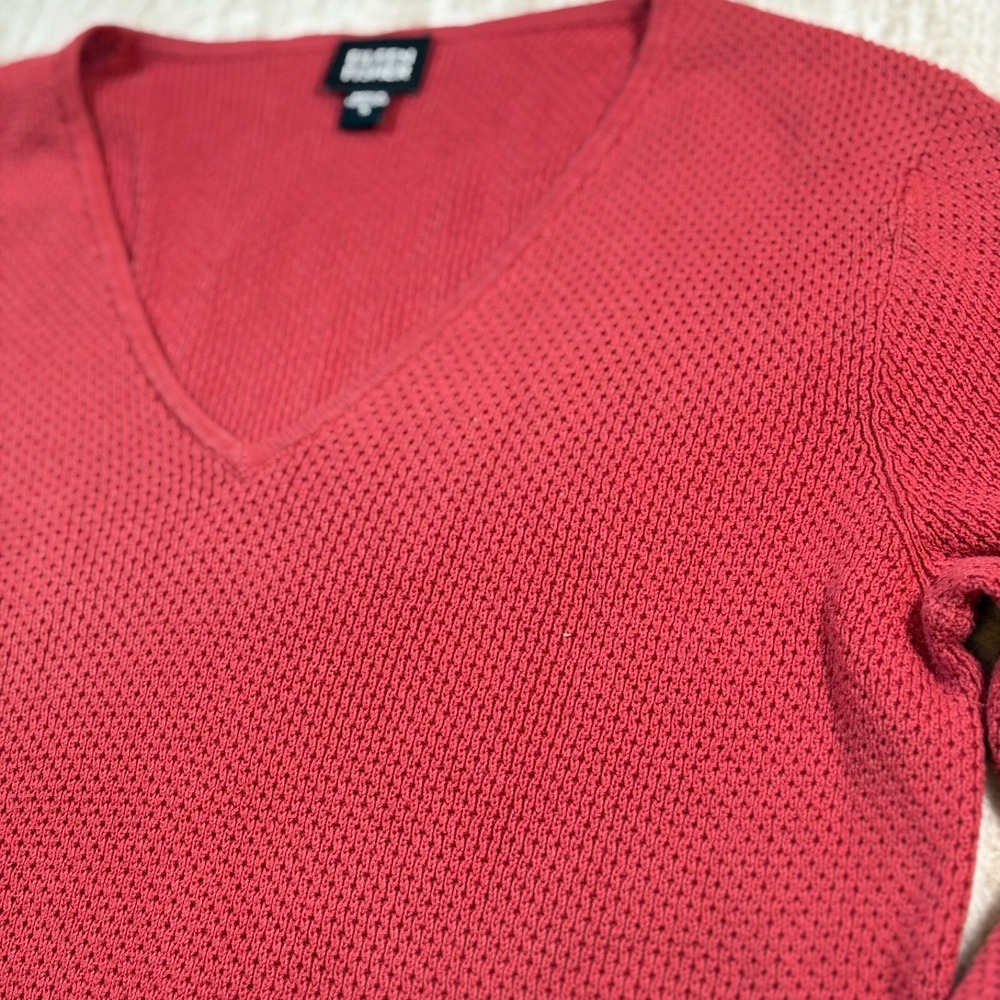 Eileen Fisher Peruvian Cotton Blend Sweater Womens S Frost V-Neck Lightweight